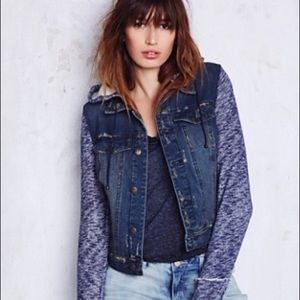 Free People Denim and knit hoodie jacket